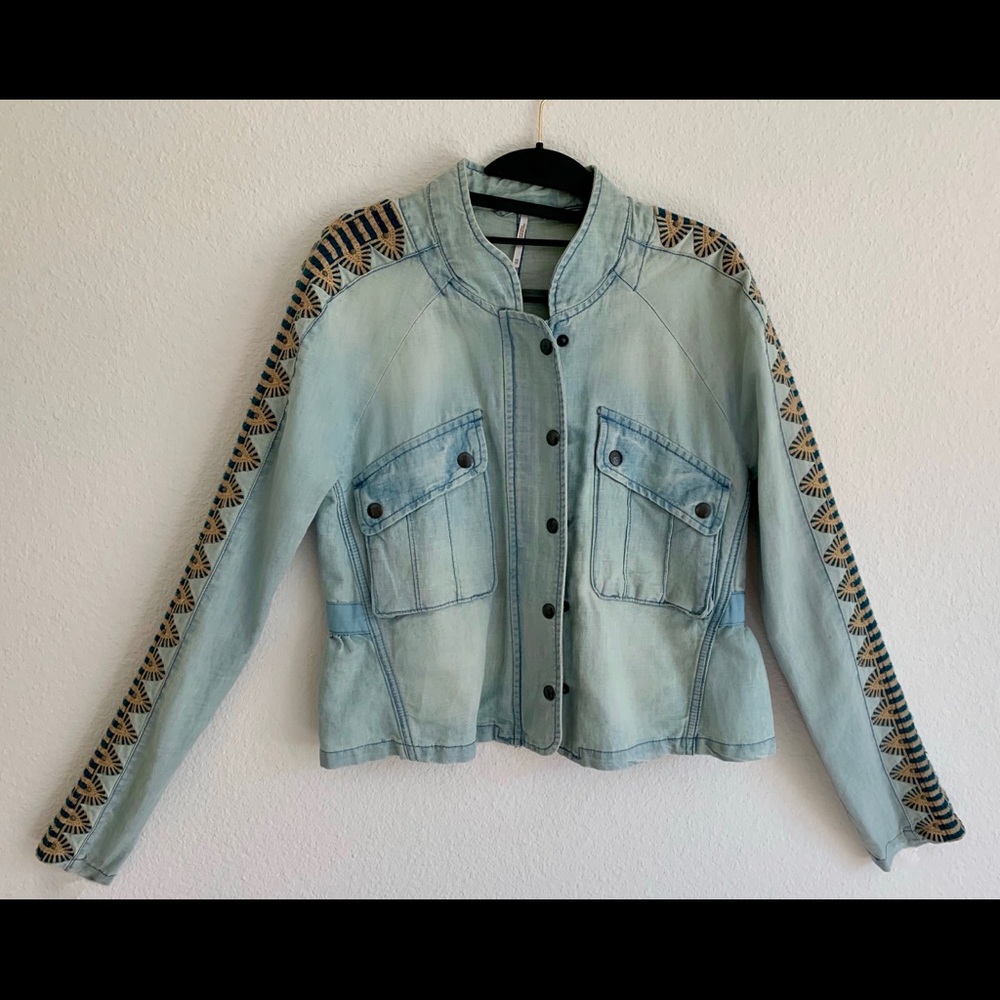 Free People Embroidered Chambray Jacket